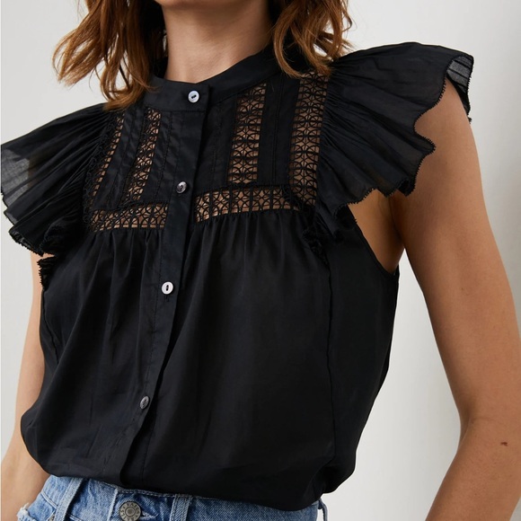 Rails Louella Women’s Embroidered Button Front Flutter Sleeve Blouse size L - Picture 5 of 6